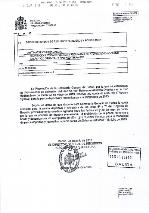 Fax - Subdirección General de Conservación de los Recursos de Litoral y Acuicultura
